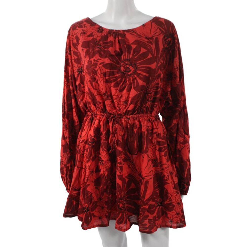 Faithfull The Brand Womens Blouson Floral Red Cotton Dress Size 2